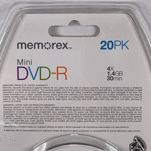 New Memorex Mini DVD-R For DVD Camcorders 20 Pack 4X 1.4GB 30 Mins Single Sided - Picture 6 of 6